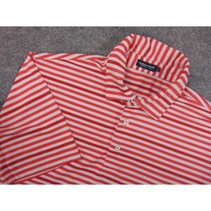 Southern Marsh Shirt Mens Large White Orange Stripe Polo Short Sleeve Collared